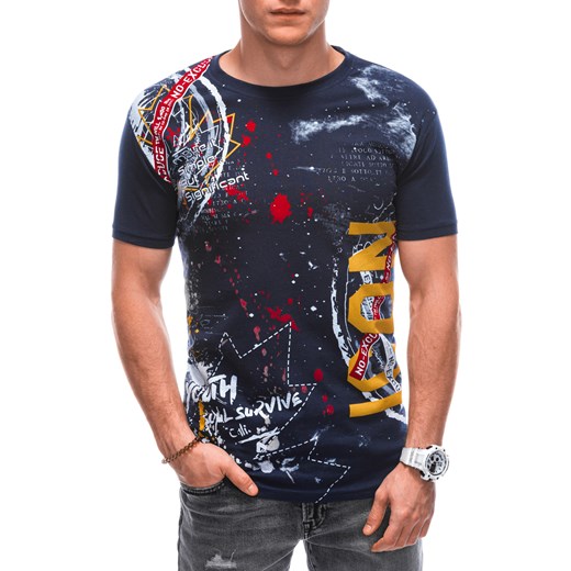 T-shirt męski z nadrukiem 1789S - granatowy Edoti.com XL Edoti
