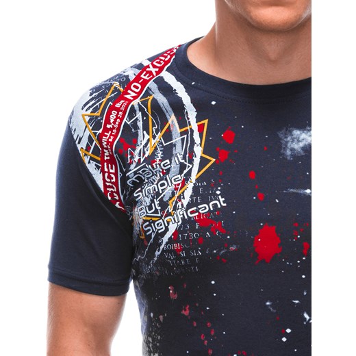 T-shirt męski z nadrukiem 1789S - granatowy Edoti.com M Edoti