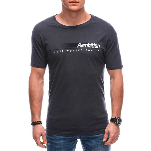 T-shirt męski z nadrukiem 1799S - grafitowy ze sklepu Edoti w kategorii T-shirty męskie - zdjęcie 154076421