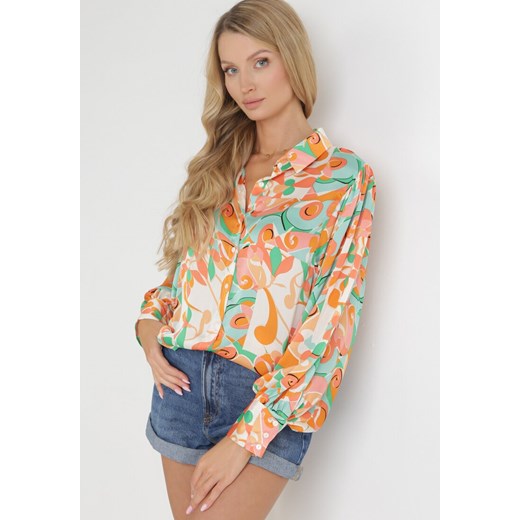 Pomarańczowo-Zielona Koszula w Abstrakcyjny Kolorowy Wzór Gaetana ze sklepu Born2be Odzież w kategorii Koszule damskie - zdjęcie 154078612