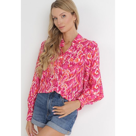 Różowa Koszula na Guziki w Fantazyjny Nadruk Deniall ze sklepu Born2be Odzież w kategorii Koszule damskie - zdjęcie 154078632