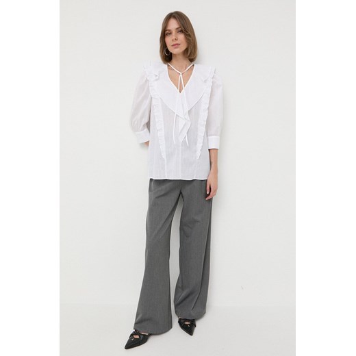 BOSS bluzka bawełniana damska kolor biały wzorzysta ze sklepu ANSWEAR.com w kategorii Bluzki damskie - zdjęcie 154084351