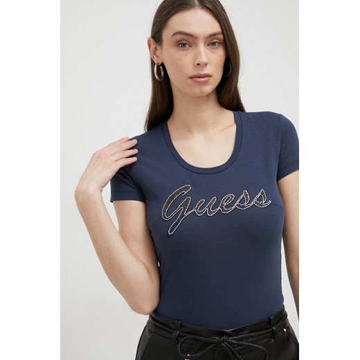 Guess t-shirt damski kolor granatowy ze sklepu ANSWEAR.com w kategorii Bluzki damskie - zdjęcie 154087274