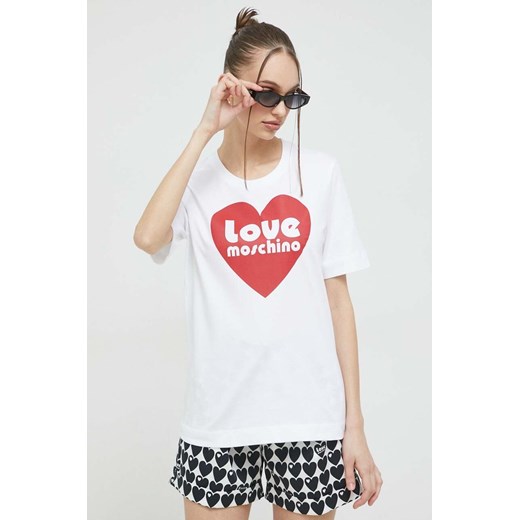 Love Moschino t-shirt bawełniany kolor biały ze sklepu ANSWEAR.com w kategorii Bluzki damskie - zdjęcie 154088204