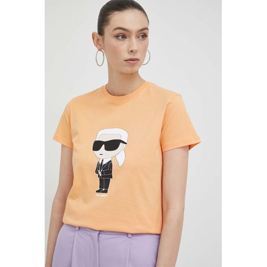 Karl Lagerfeld t-shirt bawełniany kolor pomarańczowy ze sklepu ANSWEAR.com w kategorii Bluzki damskie - zdjęcie 154089190