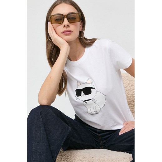 Karl Lagerfeld t-shirt bawełniany kolor biały ze sklepu ANSWEAR.com w kategorii Bluzki damskie - zdjęcie 154089200