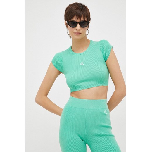 Calvin Klein Jeans top damski kolor zielony ze sklepu ANSWEAR.com w kategorii Bluzki damskie - zdjęcie 154092090