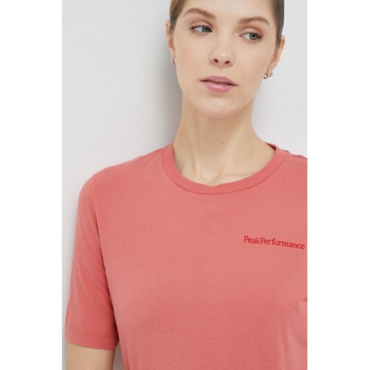 Peak Performance t-shirt bawełniany kolor różowy ze sklepu ANSWEAR.com w kategorii Bluzki damskie - zdjęcie 154095574