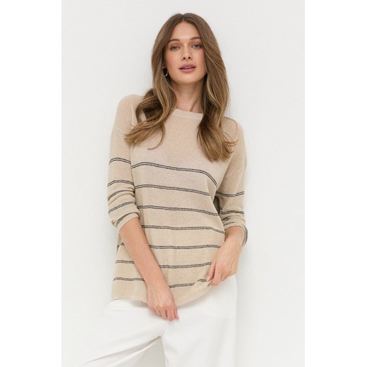 Max Mara Leisure sweter z domieszką lnu kolor beżowy lekki L ANSWEAR.com