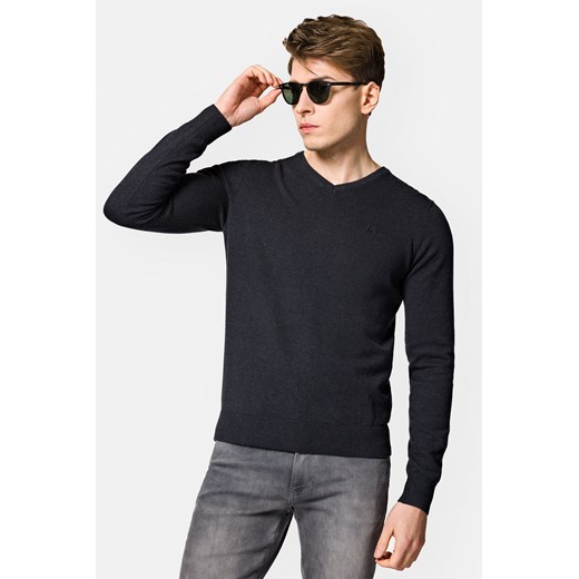 Sweter Ciemnoszary Bawełniany w Serek Harrison ze sklepu Lancerto S.A. w kategorii Swetry męskie - zdjęcie 154164373