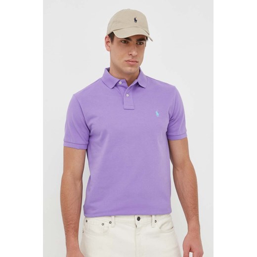 Polo Ralph Lauren polo bawełniane kolor fioletowy gładki ze sklepu ANSWEAR.com w kategorii T-shirty męskie - zdjęcie 154176221