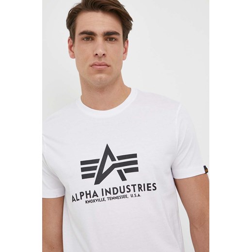 Alpha Industries t-shirt bawełniany Basic T-Shirt kolor biały z nadrukiem 100501.09 ze sklepu ANSWEAR.com w kategorii T-shirty męskie - zdjęcie 154176383