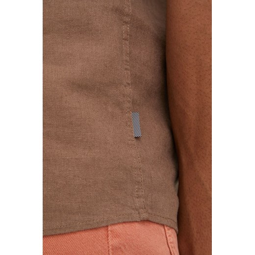 Solid koszula lniana męska kolor brązowy regular z kołnierzykiem klasycznym Solid L ANSWEAR.com