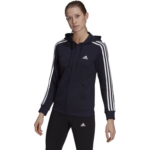 Bluza damska Essentials French Terry 3-Stripes Full Zip Hoodie Adidas ze sklepu SPORT-SHOP.pl w kategorii Bluzy damskie - zdjęcie 154248541