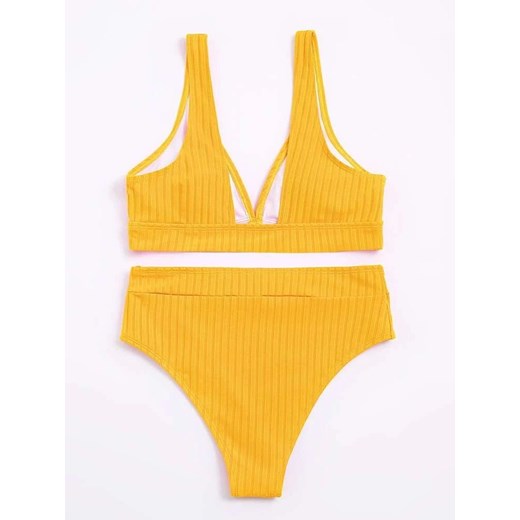 SHEIN Żółty prążkowany komplet bikini (L) 40 (L) SUPELO