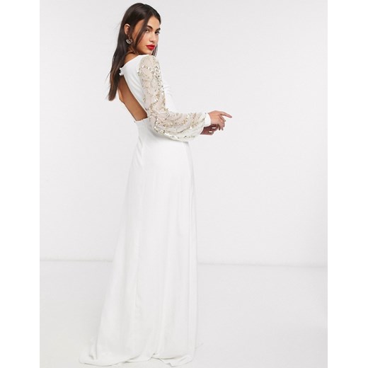 VIRGOS LOUNGE Biała suknia zdobione rękawy (34) 34 (XS) SUPELO
