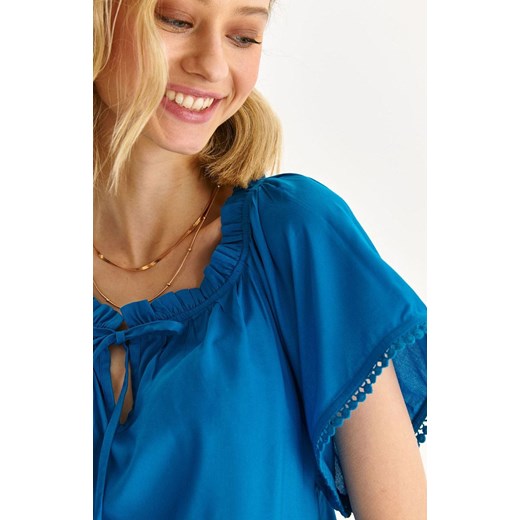 Luźna bluzka damska z krótkim rękawem i wiązaniem przy dekolcie SBK2868, Kolor Top Secret 40 Primodo