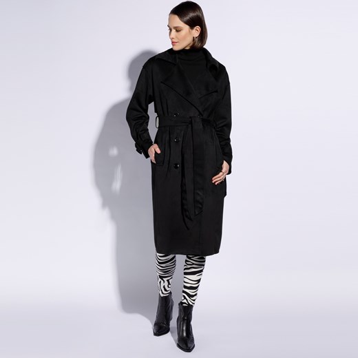 Damski płaszcz dwurzędowy z przeszyciami czarny ze sklepu WITTCHEN w kategorii Płaszcze damskie - zdjęcie 154314712
