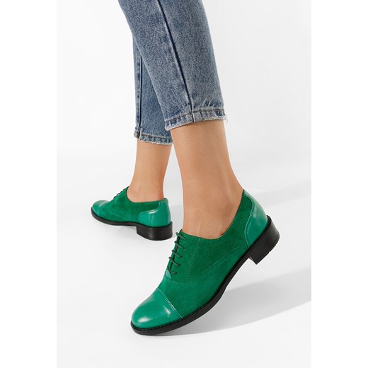 Zielone oxfordy damskie Genave ze sklepu Zapatos w kategorii Półbuty damskie - zdjęcie 154320924
