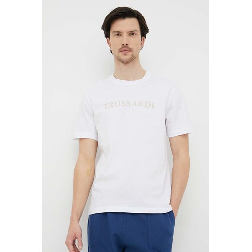 Trussardi t-shirt bawełniany kolor biały z nadrukiem ze sklepu ANSWEAR.com w kategorii T-shirty męskie - zdjęcie 154332101