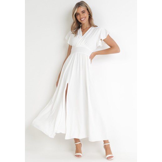Biała Rozkloszowana Sukienka z Kopertowym Dekoltem Hanriette ze sklepu Born2be Odzież w kategorii Sukienki - zdjęcie 154363542