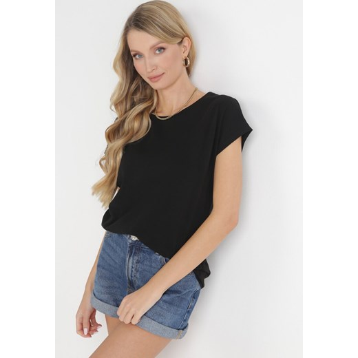Czarny T-shirt Bawełniany z Krótkim Rękawem Erestusia ze sklepu Born2be Odzież w kategorii Bluzki damskie - zdjęcie 154366002