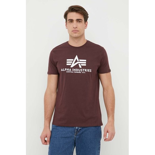Alpha Industries t-shirt bawełniany Basic T-Shirt kolor bordowy z nadrukiem 100501.21 ze sklepu ANSWEAR.com w kategorii T-shirty męskie - zdjęcie 154377092