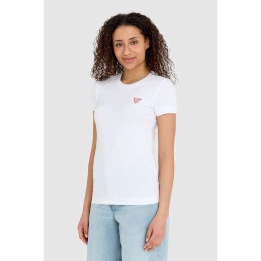 GUESS - Biały t-shirt damski slim fit z małym logo Guess S outfit.pl