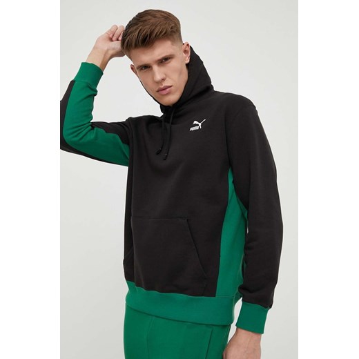 Puma bluza bawełniana męska kolor czarny z kapturem wzorzysta ze sklepu ANSWEAR.com w kategorii Bluzy męskie - zdjęcie 154389794