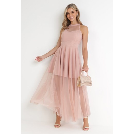 Różowa Tiulowa Sukienka Maxi bez Rękawów z Rozkloszowanym Dołem Aderissa ze sklepu Born2be Odzież w kategorii Sukienki - zdjęcie 154393874