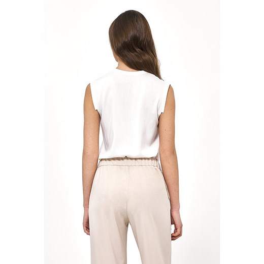 Bluzka damska Nife biała z dekoltem w serek bez rękawów 