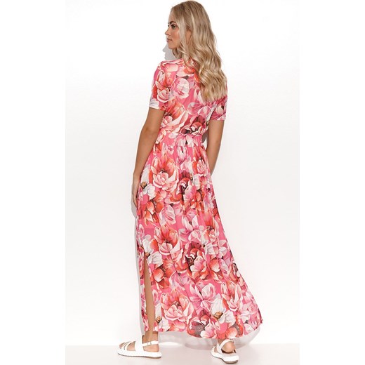 Zwiewna sukienka w print kwiatowy M795/39, Kolor różowy-wzór, Rozmiar S, Makadamia XL Primodo