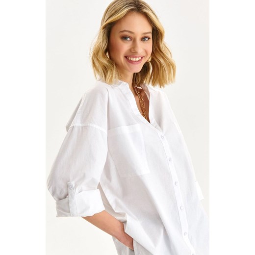 Bawełniana koszula damska o luźnym kroju w kolorze białym SKL3437, Kolor biały, Top Secret 36 Primodo