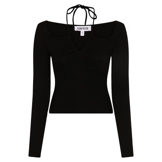 EDITED Damska koszulka z długim rękawem Kobiety Sztuczne włókno czarny jednolity ze sklepu vangraaf w kategorii Bluzki damskie - zdjęcie 154403163