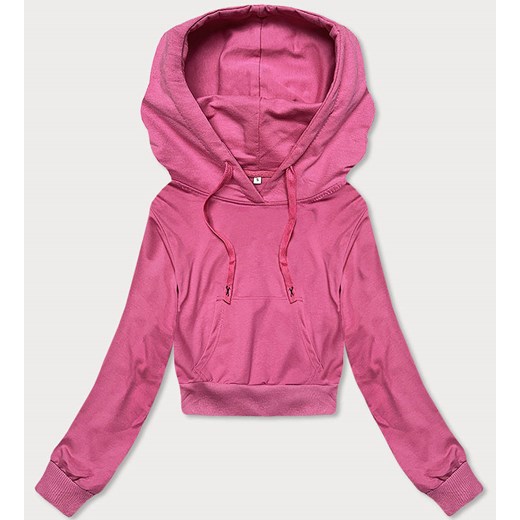 Krótka bluza dresowa z kapturem różowa (8B939-19) ze sklepu goodlookin.pl w kategorii Bluzy damskie - zdjęcie 154407801
