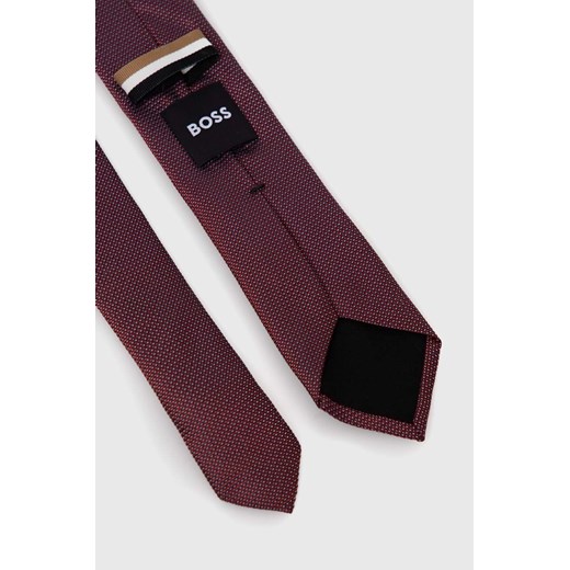BOSS krawat z domieszką jedwabiu kolor bordowy ONE ANSWEAR.com