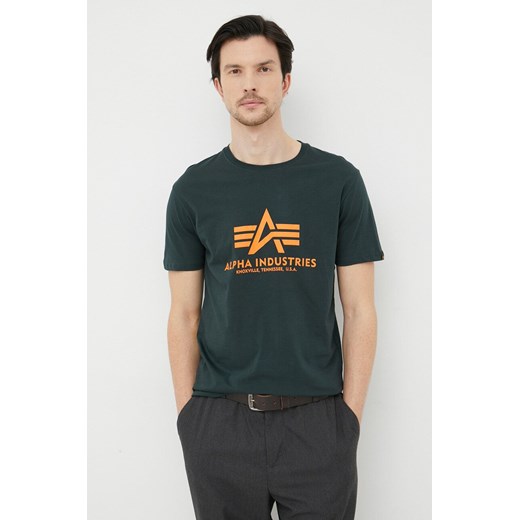 Alpha Industries t-shirt bawełniany kolor zielony z nadrukiem 100501.353-DarkPetrol ze sklepu ANSWEAR.com w kategorii T-shirty męskie - zdjęcie 154414940