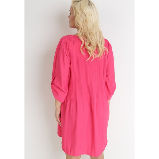 Różowa Rozkloszowana Sukienka Mini z Plisowaniem Telesi XL wyprzedaż Born2be Odzież