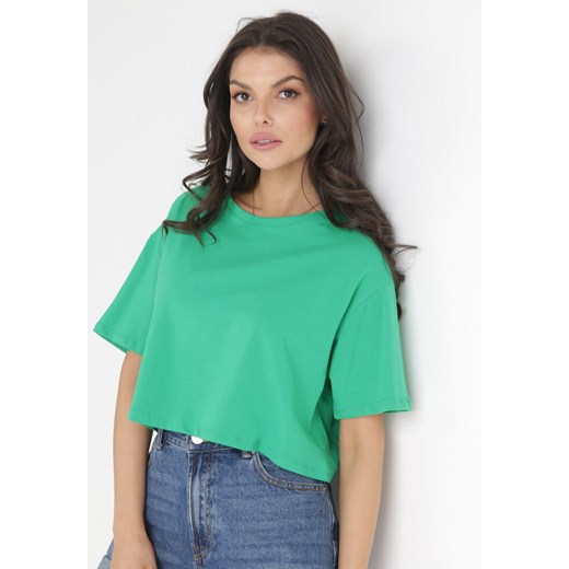 Zielony Krótki T-shirt Oversize Lilu XS promocja Born2be Odzież