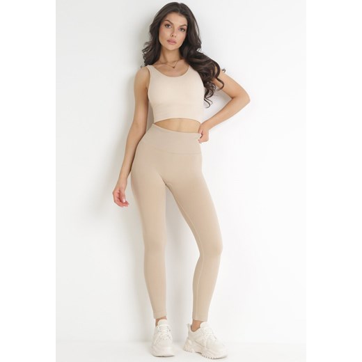 Beżowe Legginsy z Efektem Push Up Divasi XS promocja Born2be Odzież
