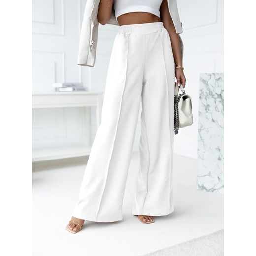 Eleganckie lniane szerokie spodnie na kant - WIDE - białe Magmac one size magmac.pl