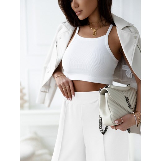 Eleganckie lniane szerokie spodnie na kant - WIDE - białe Magmac one size magmac.pl