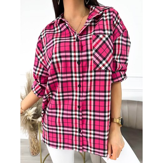 Różowa Koszula Oversize w Kratę Modnakiecka.pl 44 ModnaKiecka.pl