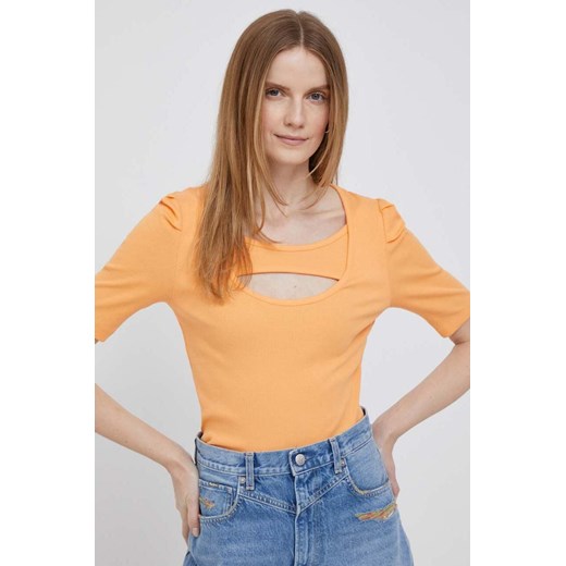Dkny t-shirt kolor pomarańczowy ze sklepu ANSWEAR.com w kategorii Bluzki damskie - zdjęcie 154441044