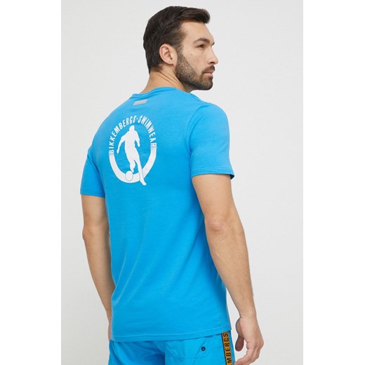 Bikkembergs t-shirt plażowy kolor niebieski z nadrukiem M ANSWEAR.com