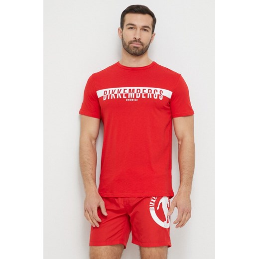 Bikkembergs t-shirt plażowy bawełniany kolor czerwony z nadrukiem XL ANSWEAR.com