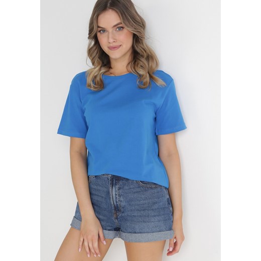 Niebieski Gładki T-shirt z Krótkimi Rękawami Elisza ze sklepu Born2be Odzież w kategorii Bluzki damskie - zdjęcie 154443463