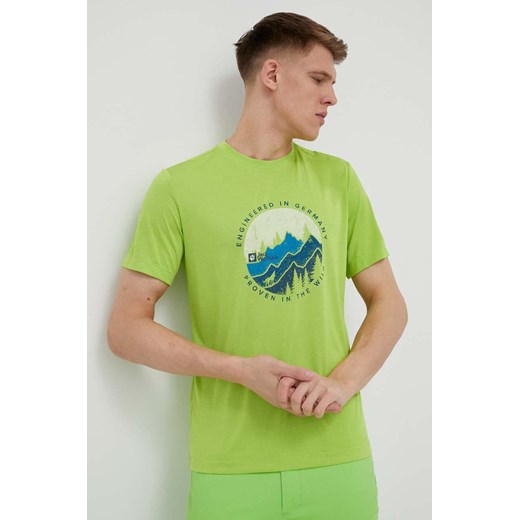 Jack Wolfskin t-shirt sportowy Hiking kolor zielony z nadrukiem ze sklepu ANSWEAR.com w kategorii T-shirty męskie - zdjęcie 154450812