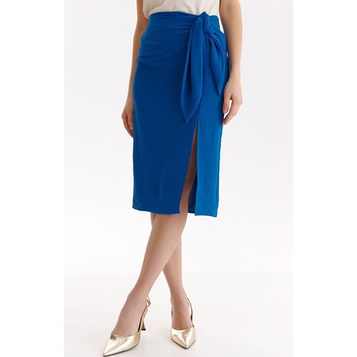 Ołówkowa spódnica damska z wiązaniem w kolorze niebieskim  SSD1810, Kolor Top Secret 36 Primodo