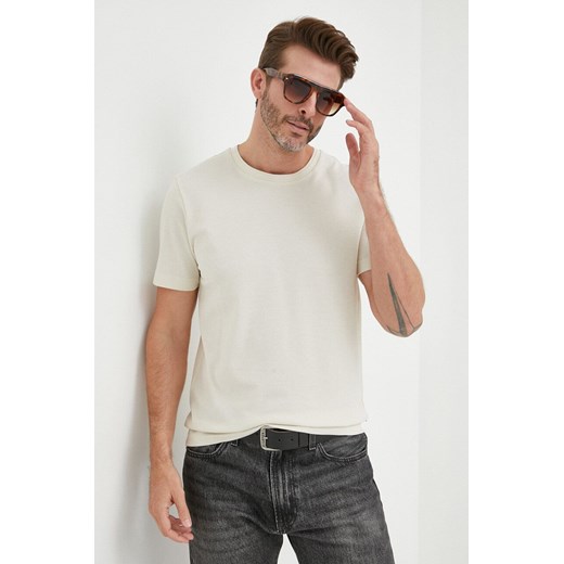 BOSS t-shirt męski kolor beżowy gładki 50452680 ze sklepu ANSWEAR.com w kategorii T-shirty męskie - zdjęcie 154457872